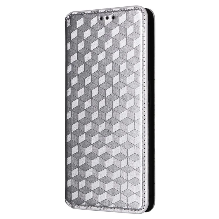 Para Realme C67 4G / 12 Lite 4G Capa de Couro PU Flip Wallet Rhombus Impresso Capa Magnética Folio - Prata