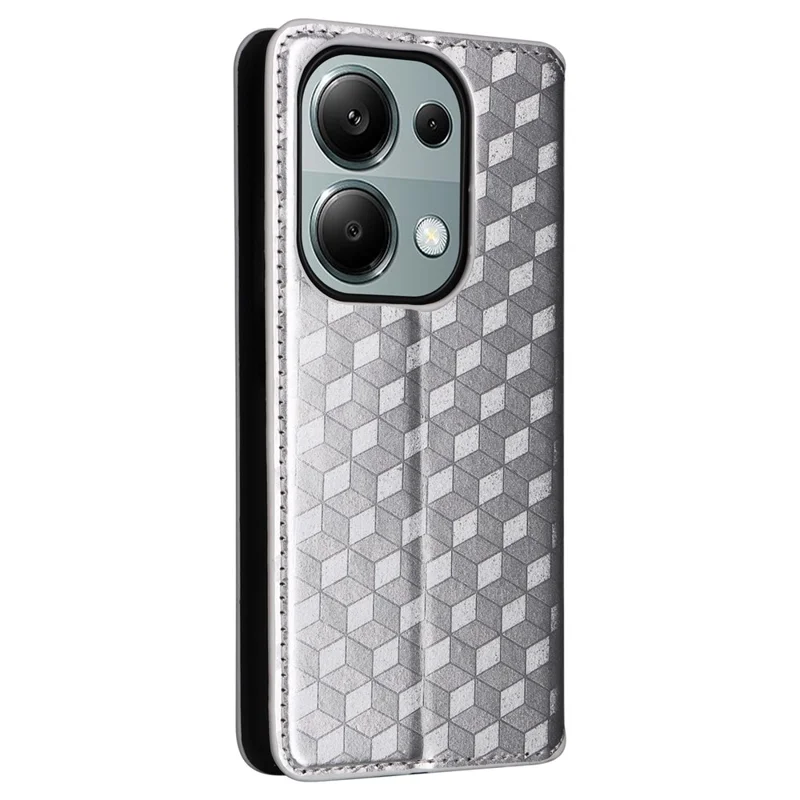 For Xiaomi Redmi Note 13 Pro 4G / Poco M6 Pro 4G / Note 14S 4G Case Rhombus Imprinted Stand View Phone Cover - Silver