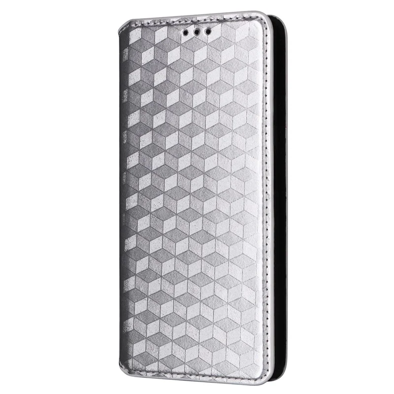 For Xiaomi Redmi Note 13 Pro 4G / Poco M6 Pro 4G / Note 14S 4G Case Rhombus Imprinted Stand View Phone Cover - Silver