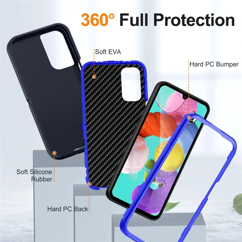 For Samsung Galaxy A15 4G Shockproof Case PC+TPU+PC Phone Back Cover - Black+Sapphire