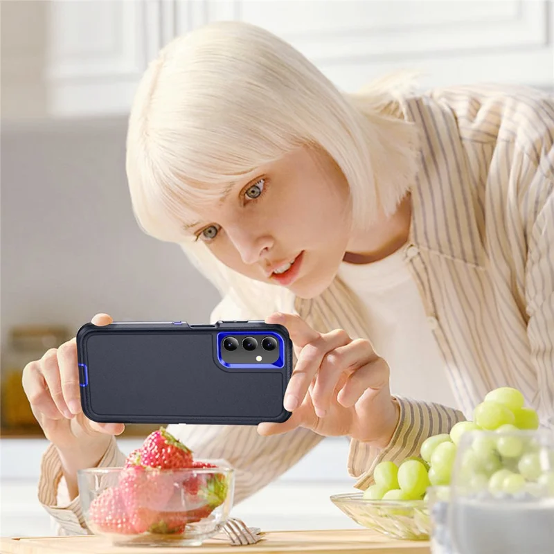 For Samsung Galaxy A15 4G Shockproof Case PC+TPU+PC Phone Back Cover - Black+Sapphire