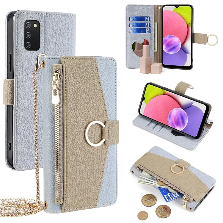 Para Samsung Galaxy A03s (166.5 x 75.98 x 9.14mm) Funda Soporte de Cuero PU Bolsa de Teléfono - Azul