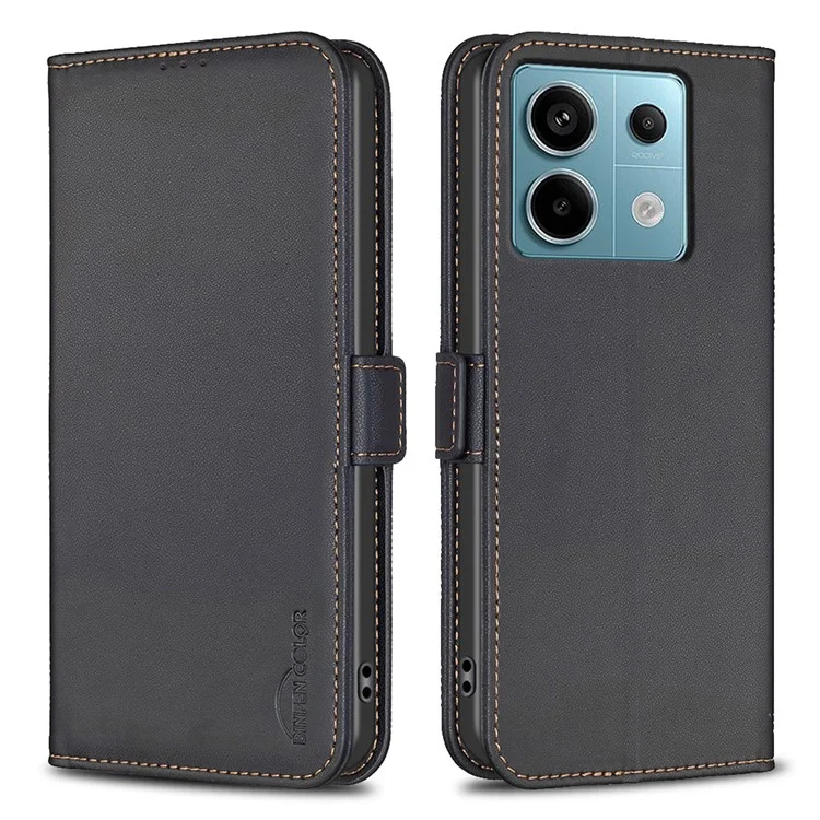BINFEN COLOR BF31 Para Xiaomi Redmi Note 13 Pro 4G / Poco M6 Pro 4G Capa Carteira de Couro PU - Preto