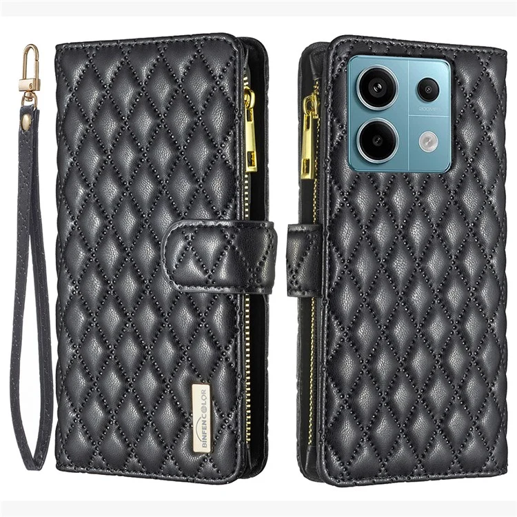 BINFEN COLOR BF Style-15 Чехол для Xiaomi Redmi Note 13 Pro 4G / Poco M6 Pro 4G с застежкой-молнией и карманом из кожзаменителя - Черный