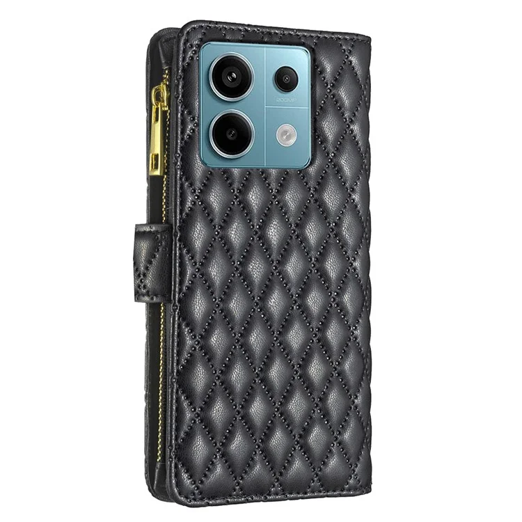 BINFEN COLOR BF Style-15 Чехол для Xiaomi Redmi Note 13 Pro 4G / Poco M6 Pro 4G с застежкой-молнией и карманом из кожзаменителя - Черный
