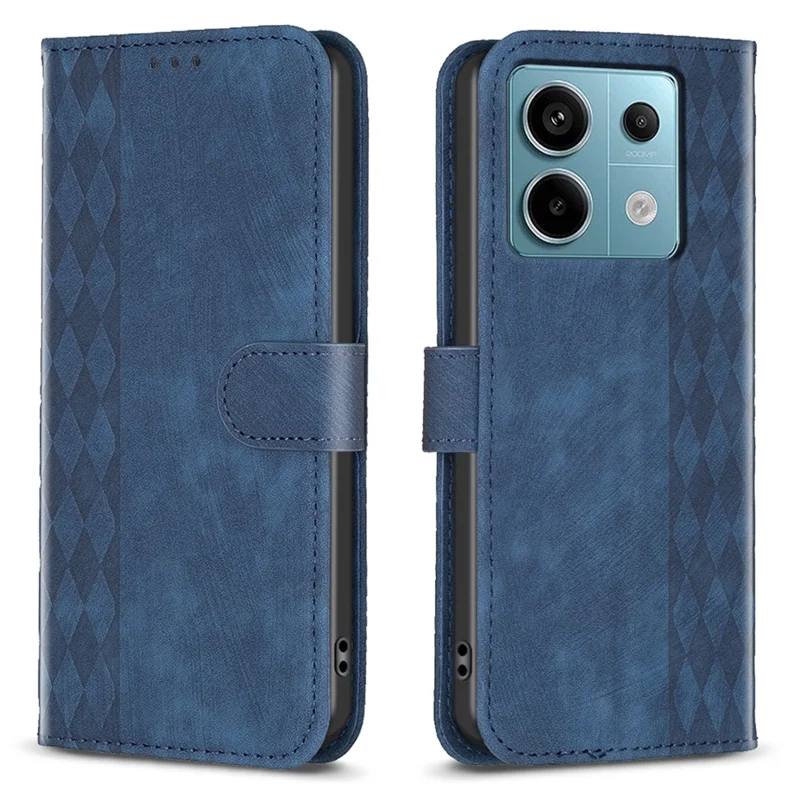 For Xiaomi Redmi Note 13 Pro 4G / Poco M6 Pro 4G Leather Case Flip Phone Cover with TPU Inner Shell Grid Pattern - Blue