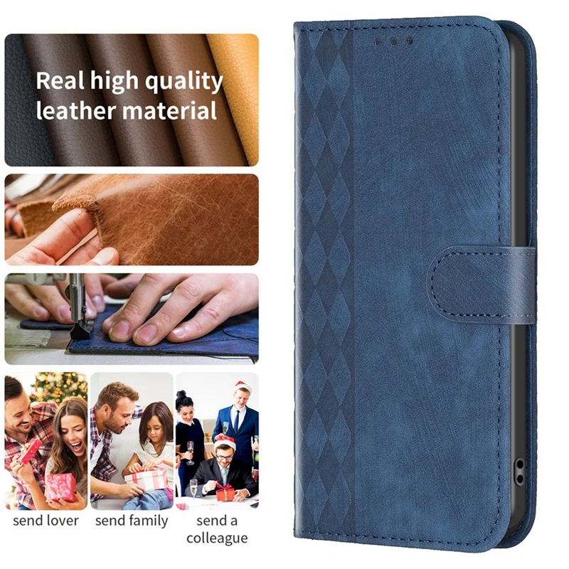 For Xiaomi Redmi Note 13 Pro 4G / Poco M6 Pro 4G Leather Case Flip Phone Cover with TPU Inner Shell Grid Pattern - Blue