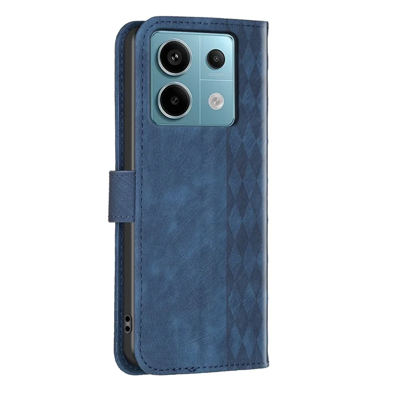 For Xiaomi Redmi Note 13 Pro 4G / Poco M6 Pro 4G Leather Case Flip Phone Cover with TPU Inner Shell Grid Pattern - Blue