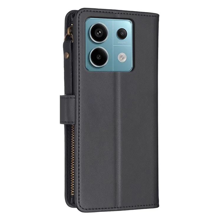 BF Style-19 para Xiaomi Redmi Note 13 Pro 4G / Poco M6 Pro 4G Funda de Cartera de Cuero con Cremallera - Negro