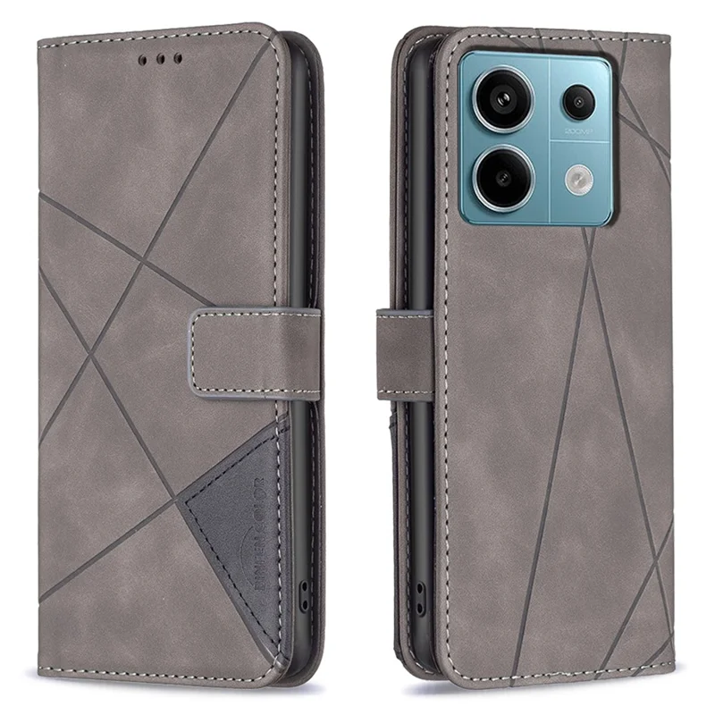 BINFEN COLOR For Xiaomi Redmi Note 13 Pro 4G / Poco M6 Pro 4G Phone Cases Wallet Stand Geometry Imprint Leather Cover - Grey
