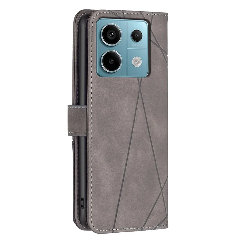 BINFEN COLOR For Xiaomi Redmi Note 13 Pro 4G / Poco M6 Pro 4G Phone Cases Wallet Stand Geometry Imprint Leather Cover - Grey