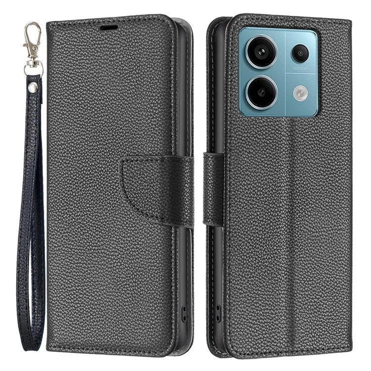 Para Xiaomi Redmi Note 13 Pro 4G / Poco M6 Pro 4G Funda de teléfono con billetera Textura de lichí Color sólido Cubierta - Negro