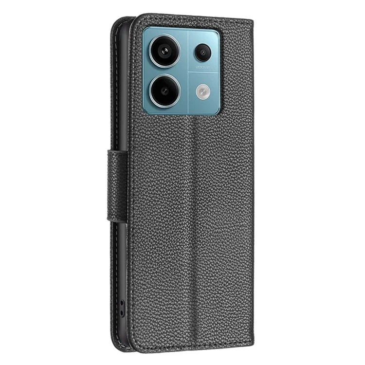 Para Xiaomi Redmi Note 13 Pro 4G / Poco M6 Pro 4G Funda de teléfono con billetera Textura de lichí Color sólido Cubierta - Negro