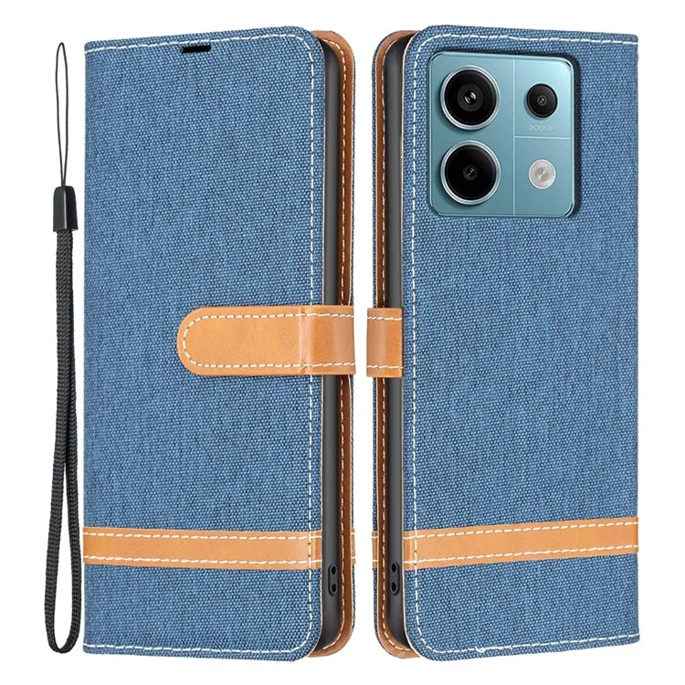 Para Xiaomi Redmi Note 13 Pro 4G / Poco M6 Pro 4G Capa de Carteira de Couro Jeans Cloth Texture Protective Cover - Azul Marinho