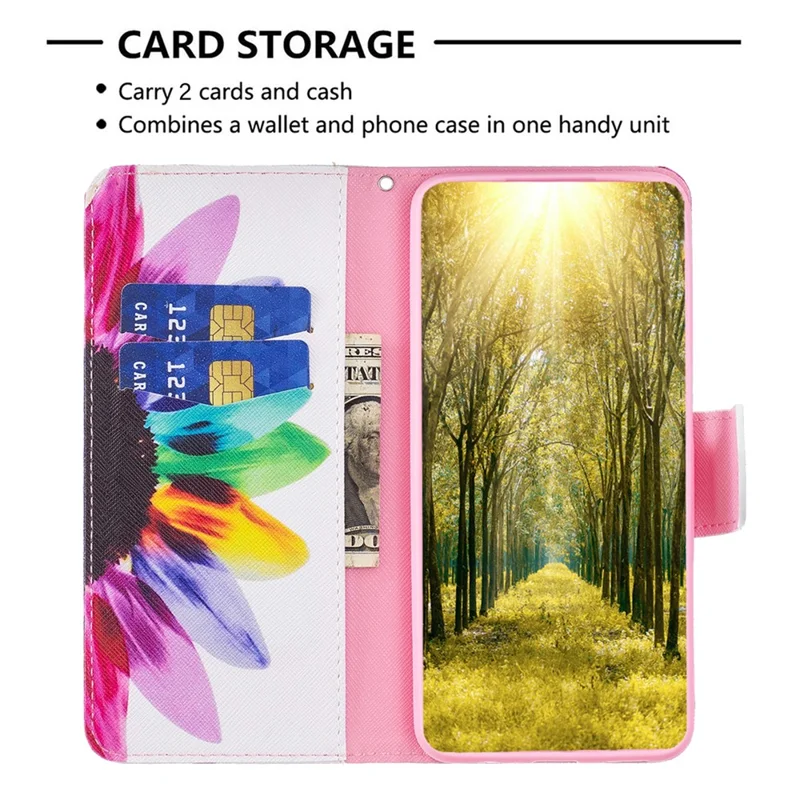 For Xiaomi Redmi Note 13 Pro 4G / Poco M6 Pro 4G Flip Wallet Phone Case Pattern Printing Leather Cover - Sunflower
