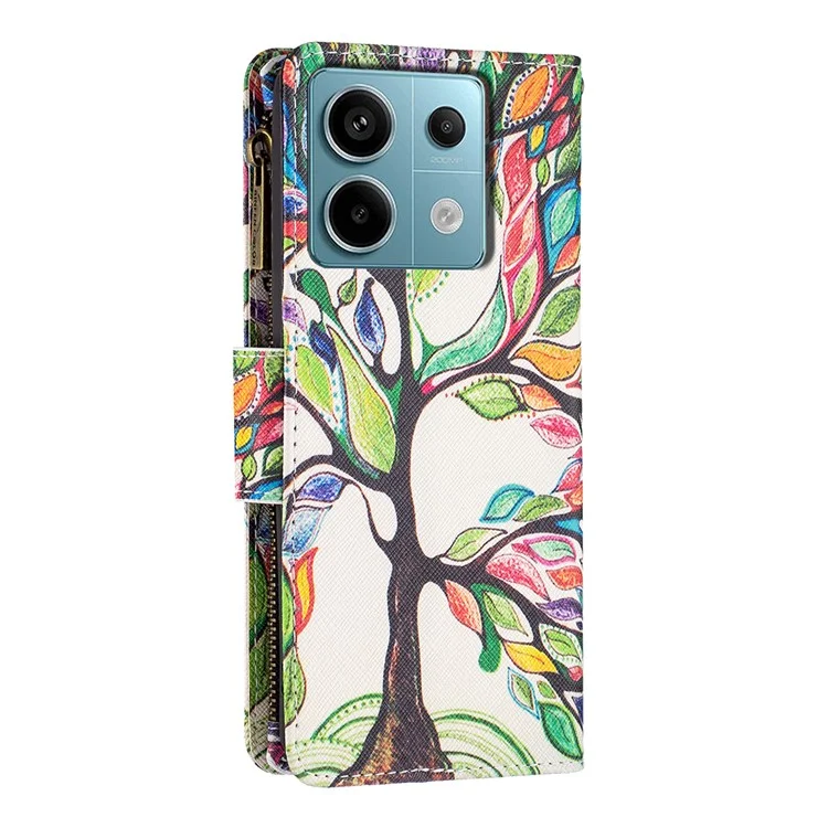 BF03 For Xiaomi Redmi Note 13 Pro 4G / Poco M6 Pro 4G Pattern Case Zipper PU Leather Phone Cover - Life Tree