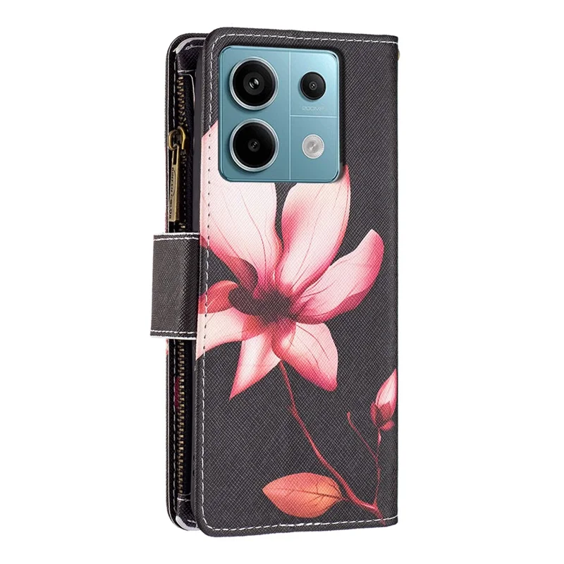 BF03 For Xiaomi Redmi Note 13 Pro 4G / Poco M6 Pro 4G Pattern Case Zipper PU Leather Phone Cover - Lotus