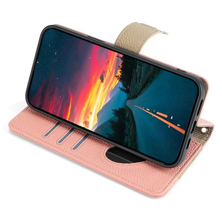 For OnePlus 9 Pro 5G Case Leather Phone Bag Cover Zipper Wallet Stand with Mirror Strap - Pink