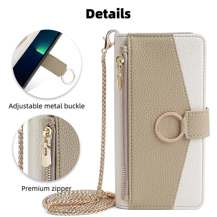 For OnePlus 9 (EU  /  US Version) Case with Strap Leather Phone Cover Zipper Wallet Card Bag - White