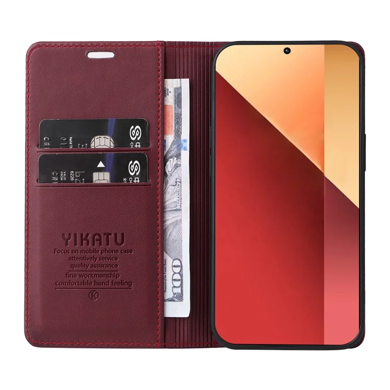 YIKATU YK-001 For Xiaomi Redmi Note 13 Pro 4G / Note 14S 4G / Poco M6 Pro 4G Case Magnetic Absorption PU Leather Cover - Wine Red