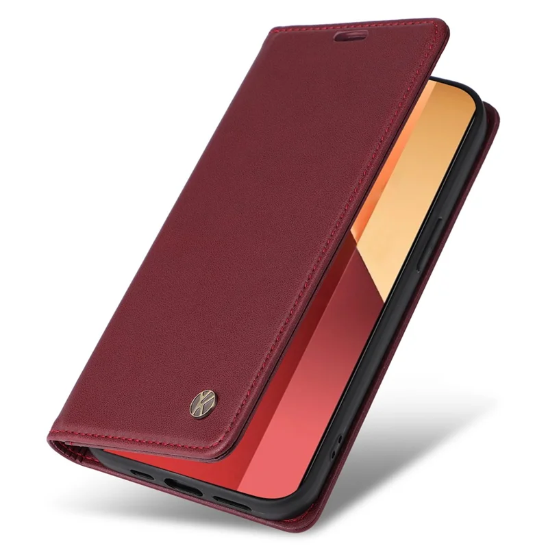 YIKATU YK-001 For Xiaomi Redmi Note 13 Pro 4G / Note 14S 4G / Poco M6 Pro 4G Case Magnetic Absorption PU Leather Cover - Wine Red