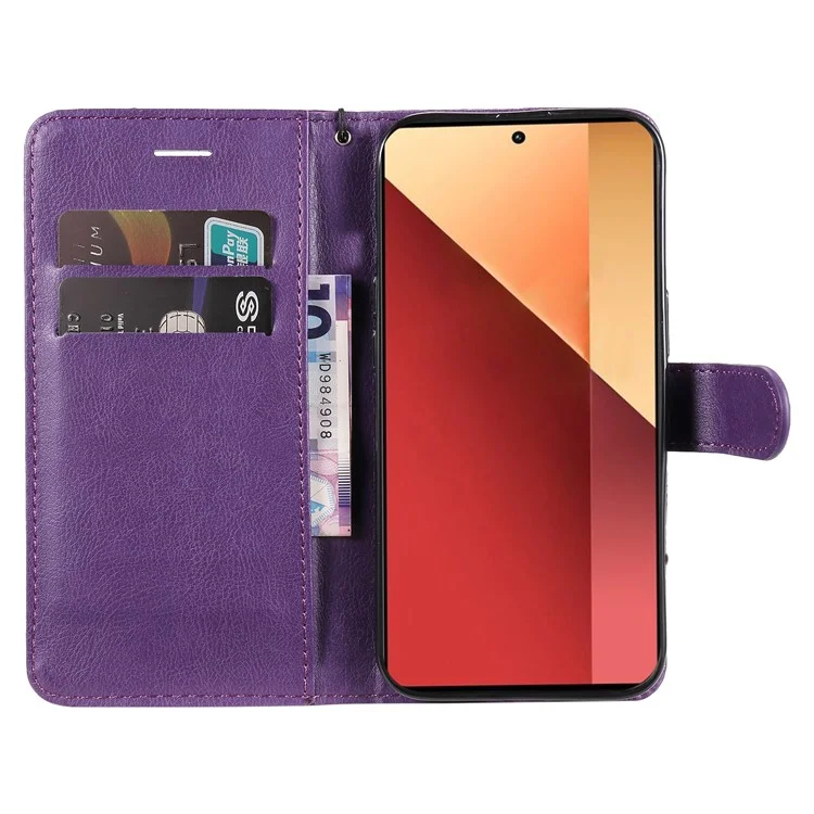 For Xiaomi Redmi Note 13 Pro 4G / Note 14S 4G / Poco M6 Pro 4G Case Solid Color Leather Mobile Cover Wallet Stand with Strap - Purple