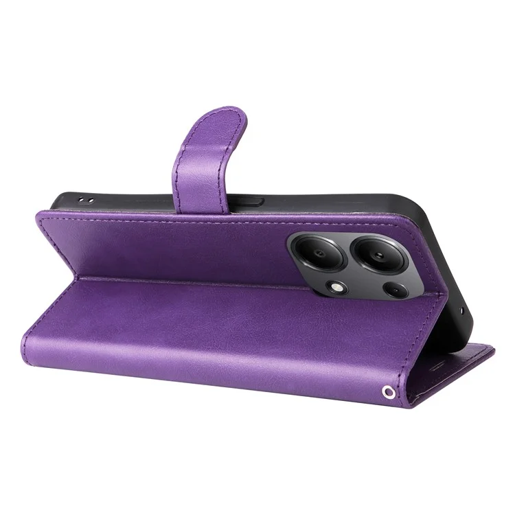 For Xiaomi Redmi Note 13 Pro 4G / Note 14S 4G / Poco M6 Pro 4G Case Solid Color Leather Mobile Cover Wallet Stand with Strap - Purple