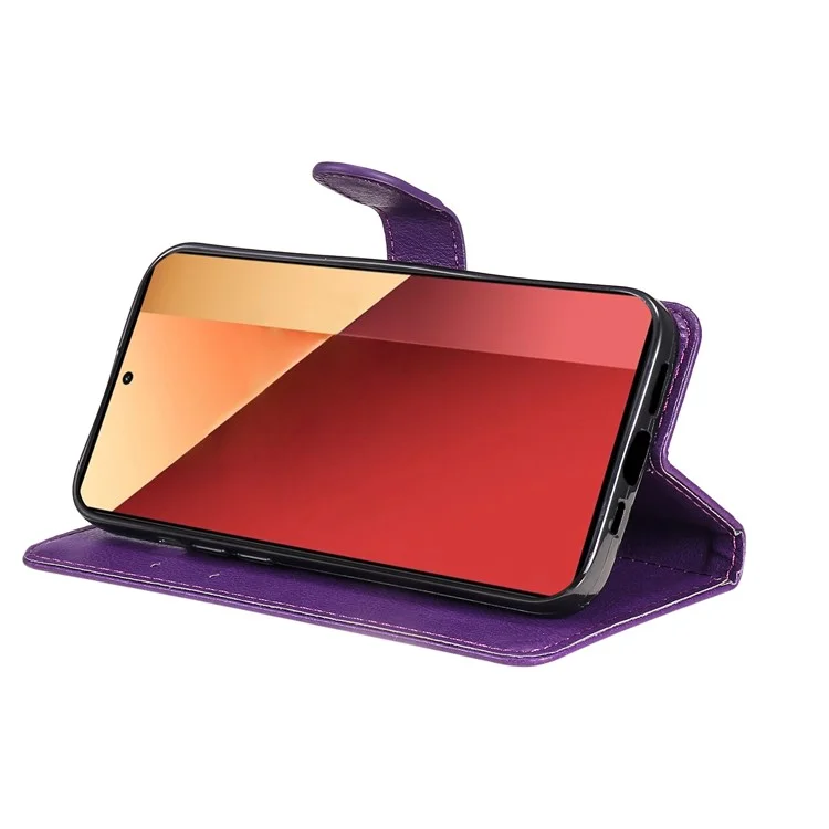 For Xiaomi Redmi Note 13 Pro 4G / Note 14S 4G / Poco M6 Pro 4G Case Solid Color Leather Mobile Cover Wallet Stand with Strap - Purple