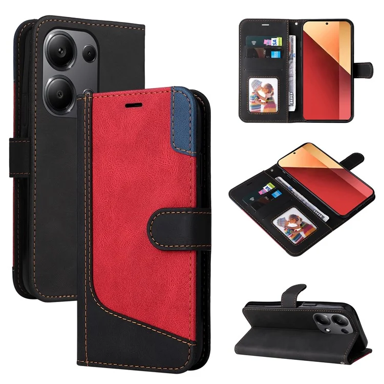 Para el caso del teléfono Xiaomi Redmi Note 13 Pro 4G / Poco M6 Pro 4G - Estuche de tres colores con soporte - Negro