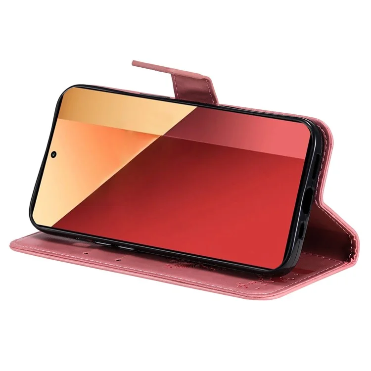 For Xiaomi Redmi Note 13 Pro 4G / Note 14S 4G / Poco M6 Pro 4G Phone Case with Stand Cat Tree Pattern Leather Wallet Mobile Cover - Pink