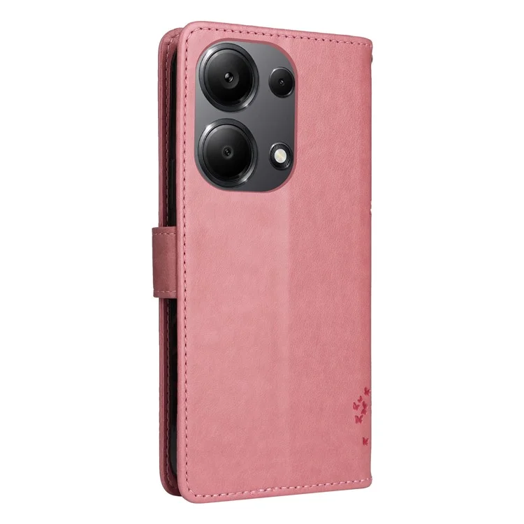 For Xiaomi Redmi Note 13 Pro 4G / Note 14S 4G / Poco M6 Pro 4G Phone Case with Stand Cat Tree Pattern Leather Wallet Mobile Cover - Pink
