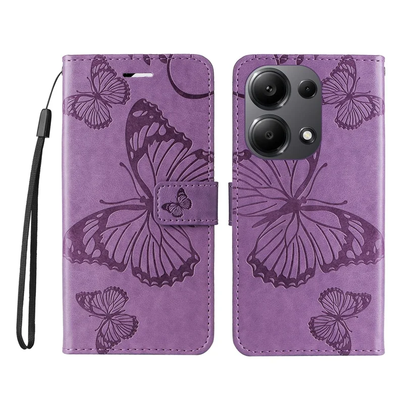 For Xiaomi Redmi Note 13 Pro 4G / Note 14S 4G / Poco M6 Pro 4G Wallet Case Floral Butterfly Imprinted Leather Phone Cover Stand - Purple