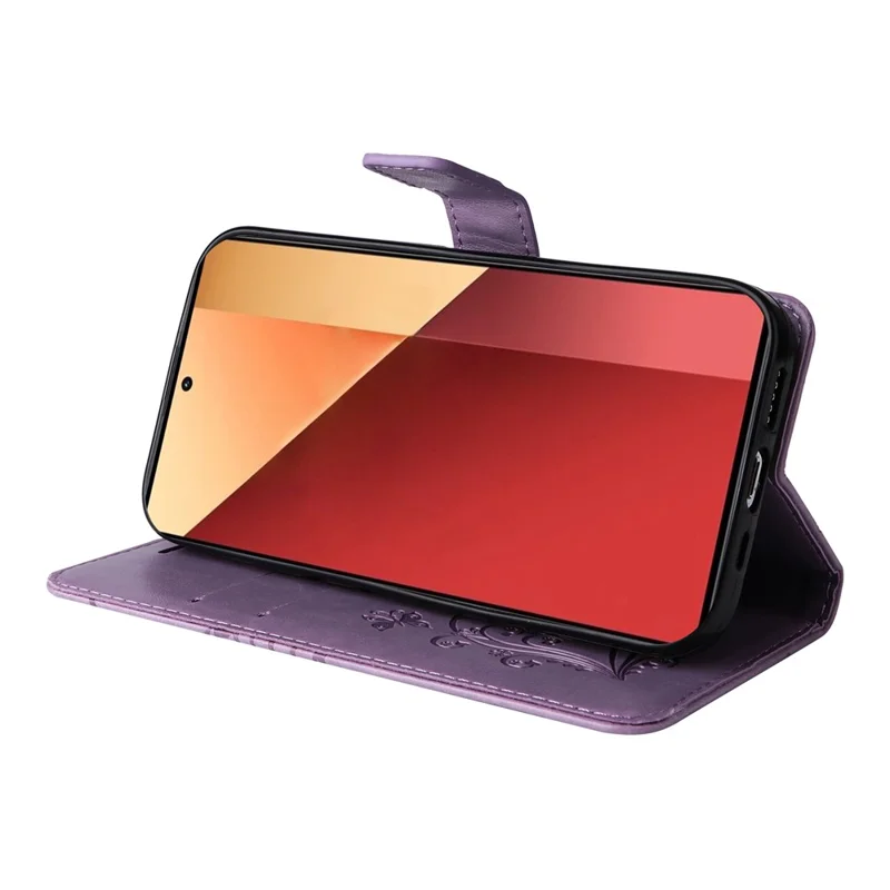 For Xiaomi Redmi Note 13 Pro 4G / Note 14S 4G / Poco M6 Pro 4G Wallet Case Floral Butterfly Imprinted Leather Phone Cover Stand - Purple