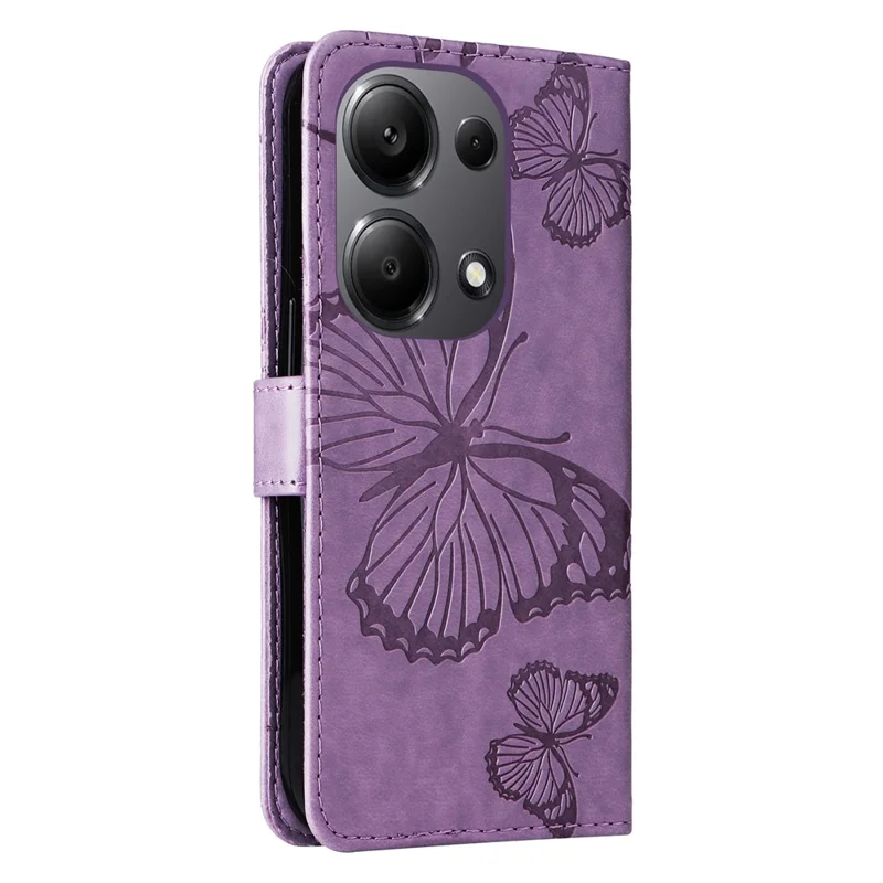 For Xiaomi Redmi Note 13 Pro 4G / Note 14S 4G / Poco M6 Pro 4G Wallet Case Floral Butterfly Imprinted Leather Phone Cover Stand - Purple
