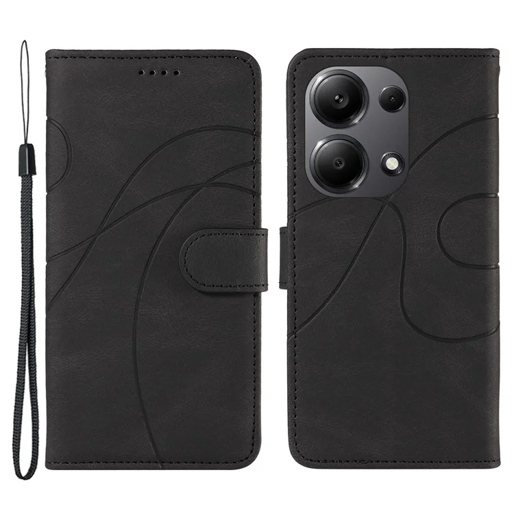 Para Xiaomi Redmi Note 13 Pro 4G / Poco M6 Pro 4G Caso Impresso Linha Curva Capa de Couro - Preto