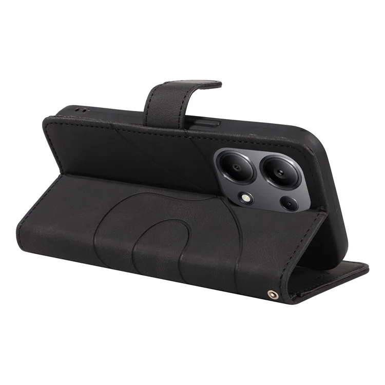 Para Xiaomi Redmi Note 13 Pro 4G / Poco M6 Pro 4G Caso Impresso Linha Curva Capa de Couro - Preto