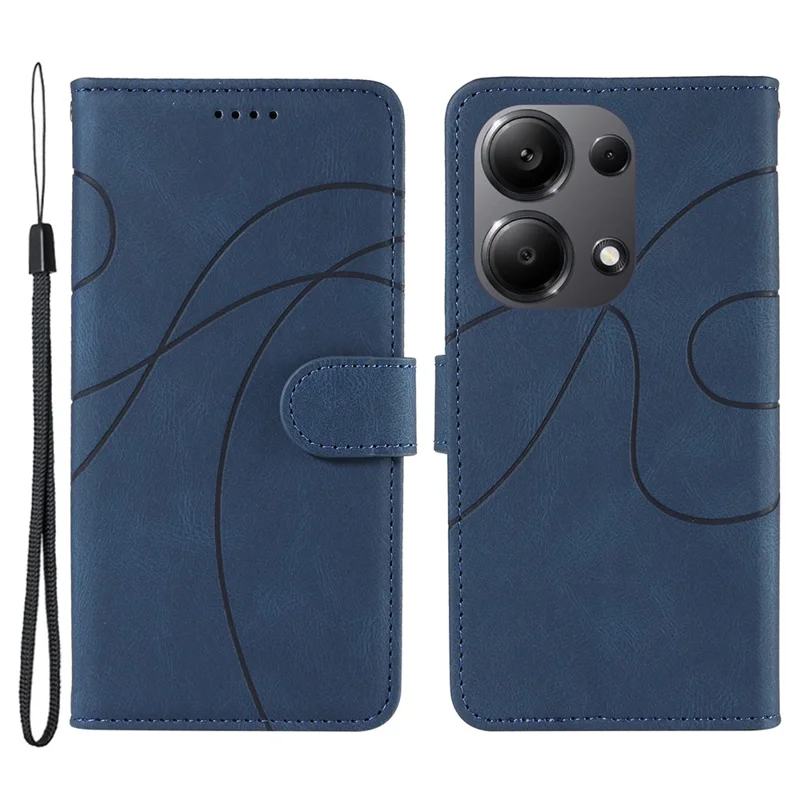 For Xiaomi Redmi Note 13 Pro 4G / Note 14S 4G / Poco M6 Pro 4G Case Imprinted Curved Line Leather Cover - Blue