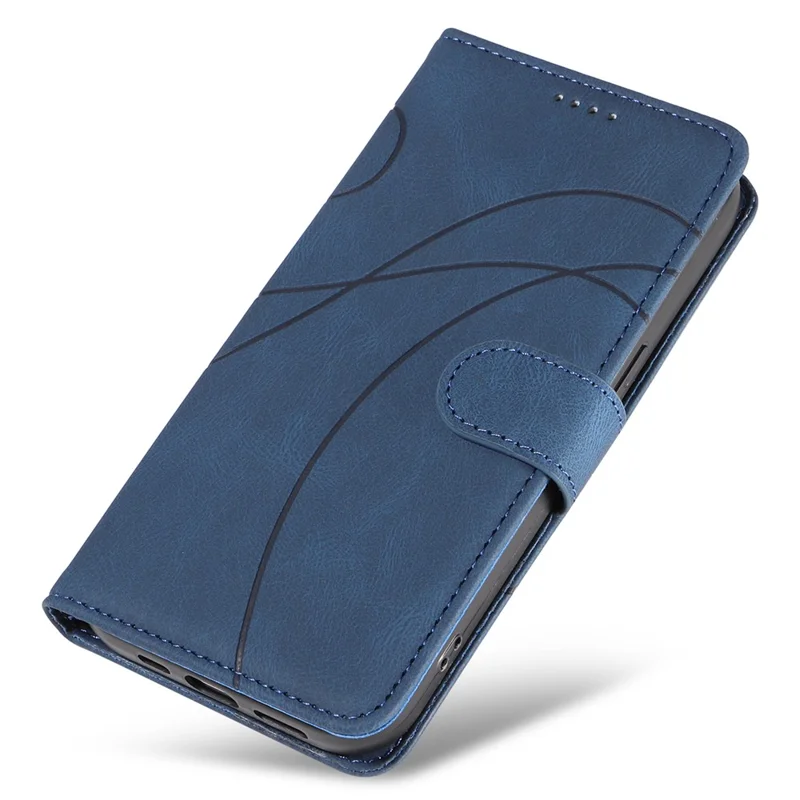 For Xiaomi Redmi Note 13 Pro 4G / Note 14S 4G / Poco M6 Pro 4G Case Imprinted Curved Line Leather Cover - Blue