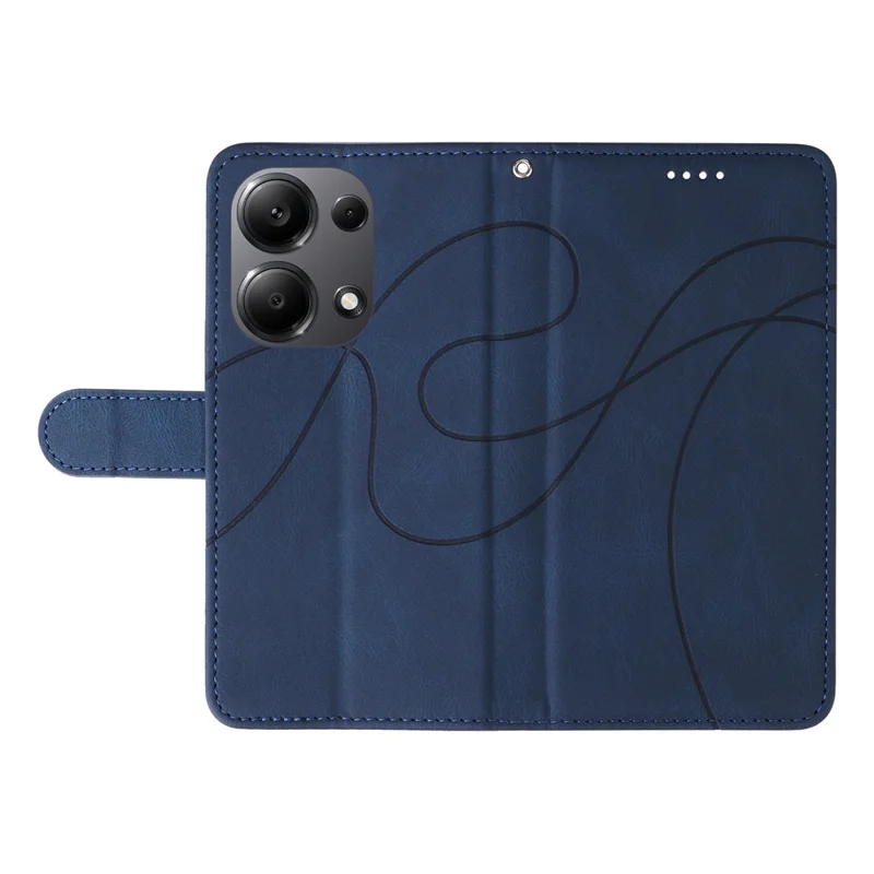 For Xiaomi Redmi Note 13 Pro 4G / Note 14S 4G / Poco M6 Pro 4G Case Imprinted Curved Line Leather Cover - Blue