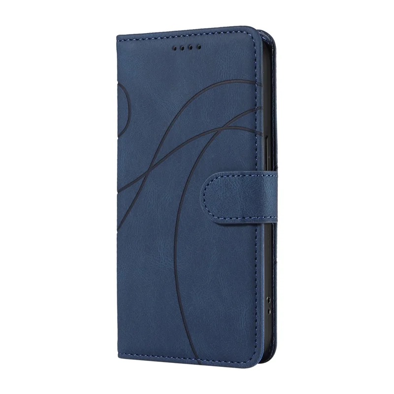 For Xiaomi Redmi Note 13 Pro 4G / Note 14S 4G / Poco M6 Pro 4G Case Imprinted Curved Line Leather Cover - Blue