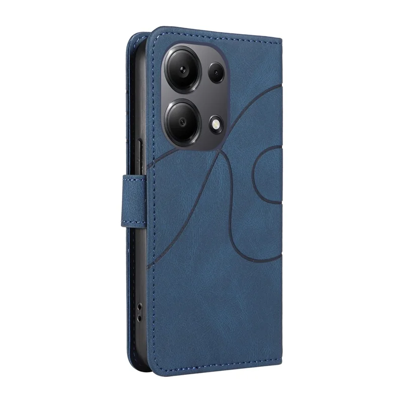 For Xiaomi Redmi Note 13 Pro 4G / Note 14S 4G / Poco M6 Pro 4G Case Imprinted Curved Line Leather Cover - Blue
