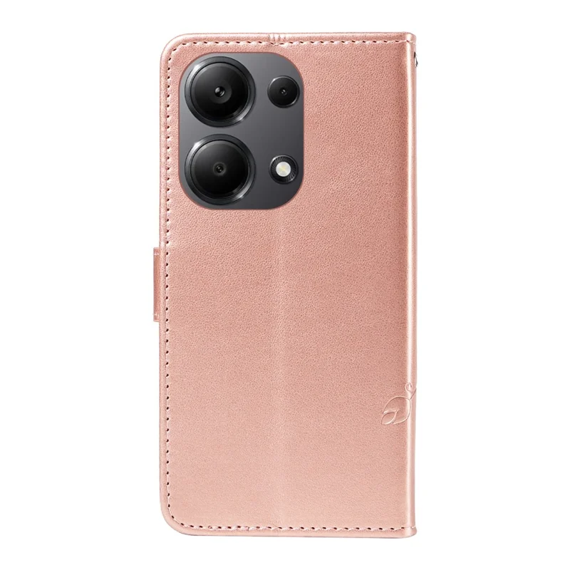 For Xiaomi Redmi Note 13 Pro 4G / Note 14S 4G / Poco M6 Pro 4G PU Leather Cases Flower Pattern Wallet Stand Phone Cover with Strap - Rose Gold