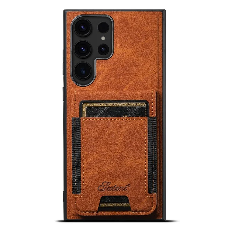 SUTENI H17 для Samsung Galaxy S24 Ultra Case Магнитная текстура Litchi Съемные слоты для карт Корпус телефона - Хаки