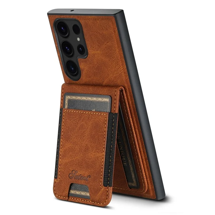 SUTENI H17 для Samsung Galaxy S24 Ultra Case Магнитная текстура Litchi Съемные слоты для карт Корпус телефона - Хаки