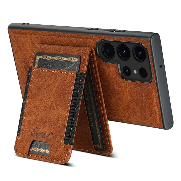 SUTENI H17 для Samsung Galaxy S24 Ultra Case Магнитная текстура Litchi Съемные слоты для карт Корпус телефона - Хаки