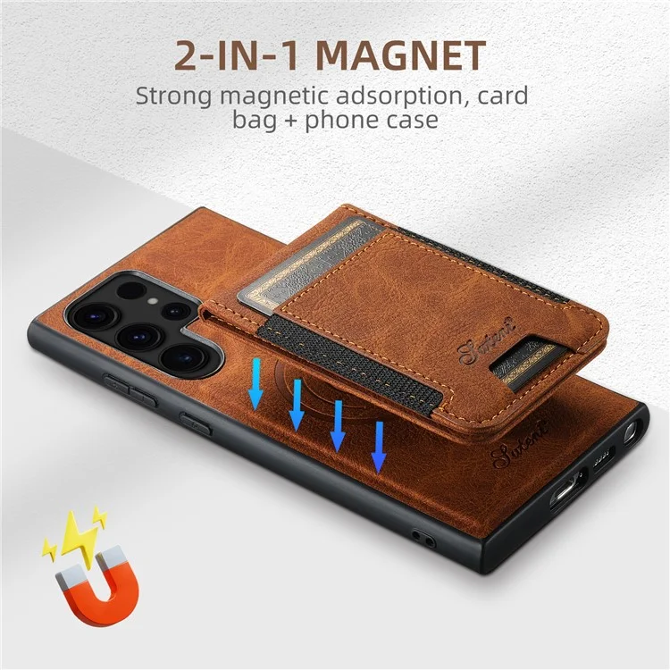 SUTENI H17 для Samsung Galaxy S24 Ultra Case Магнитная текстура Litchi Съемные слоты для карт Корпус телефона - Хаки