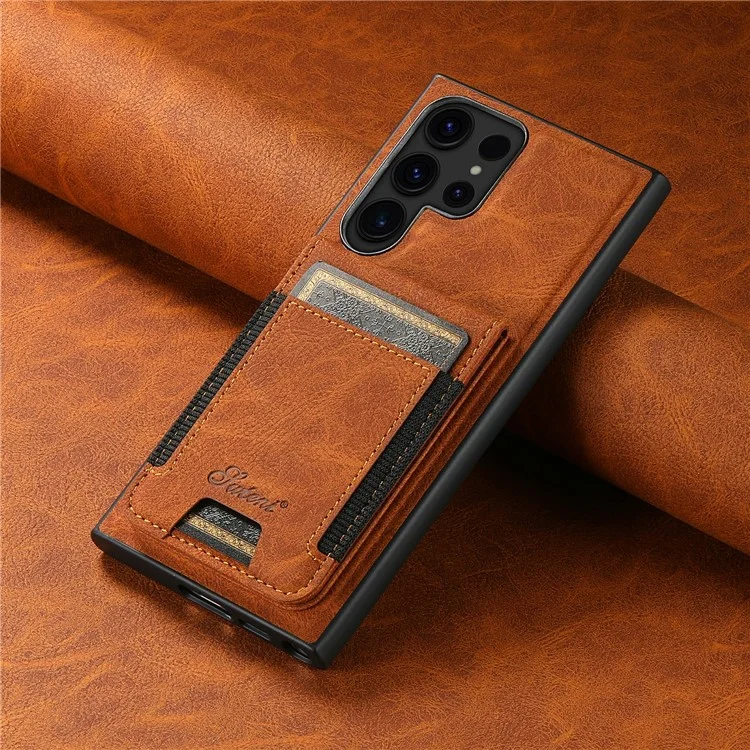 SUTENI H17 для Samsung Galaxy S24 Ultra Case Магнитная текстура Litchi Съемные слоты для карт Корпус телефона - Хаки