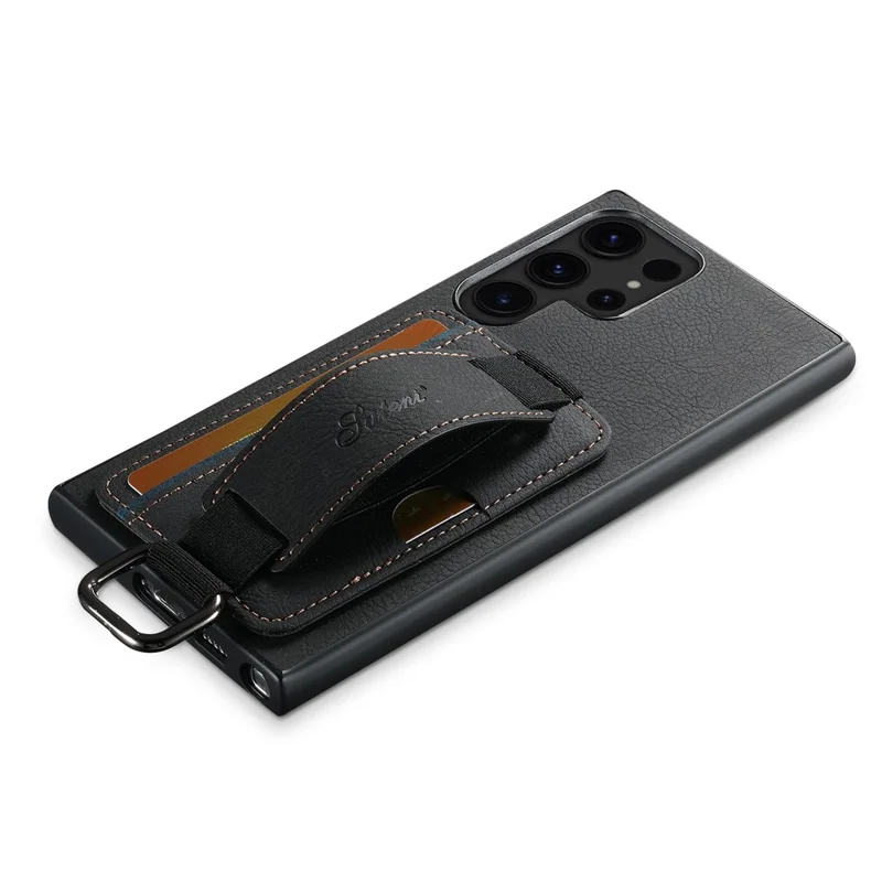 SUTENI H13 Pour Coque Samsung Galaxy S24 Ultra Texture de Litchi Housse de Téléphone avec Support Porte-Carte - Noir