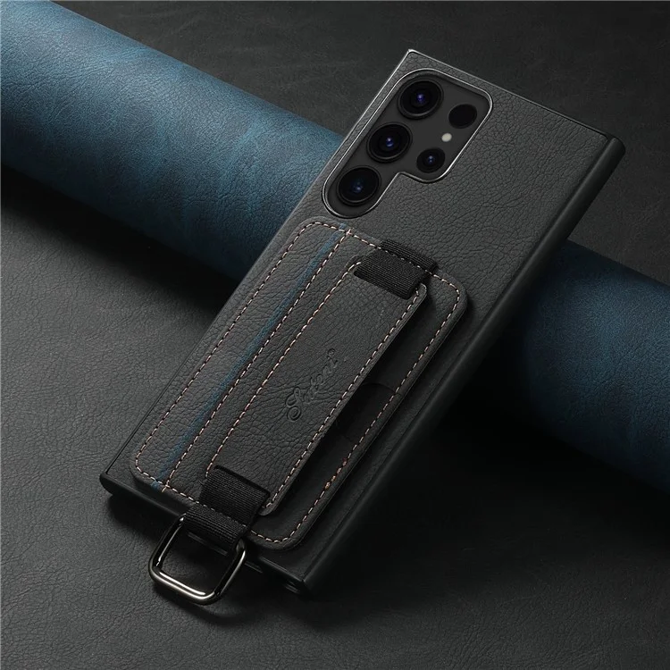SUTENI H13 Pour Coque Samsung Galaxy S24 Ultra Texture de Litchi Housse de Téléphone avec Support Porte-Carte - Noir