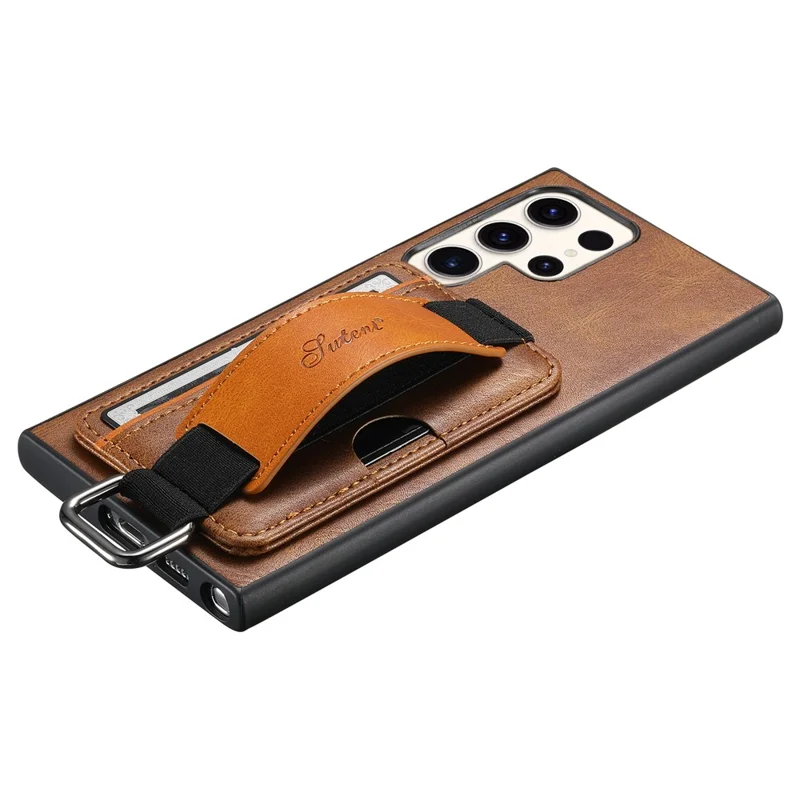 SUTENI H13 For Samsung Galaxy S24 Ultra Case Band Loop Holder Kickstand Protective Cover - Brown